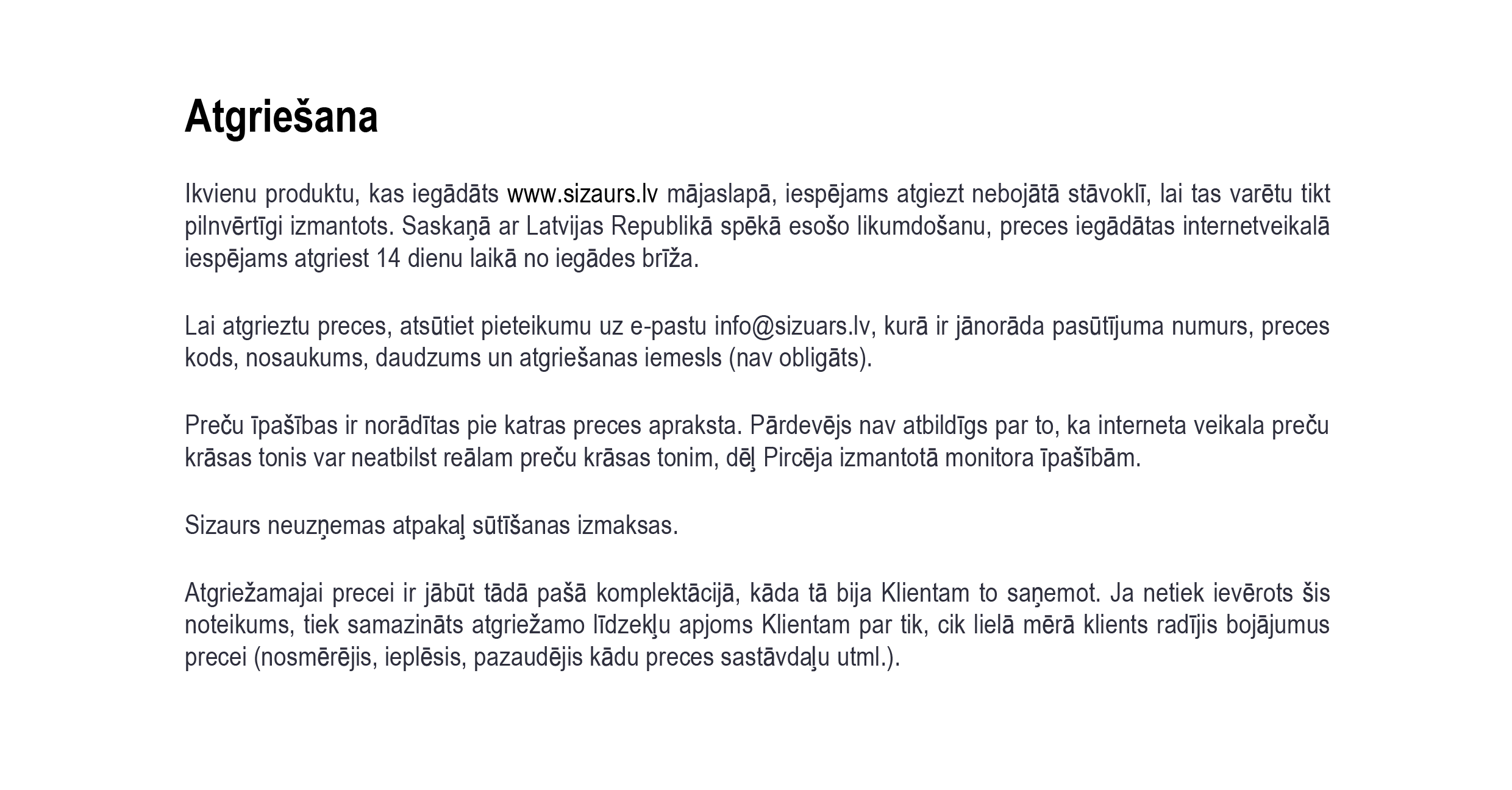 Informācija par preču atgriešanu