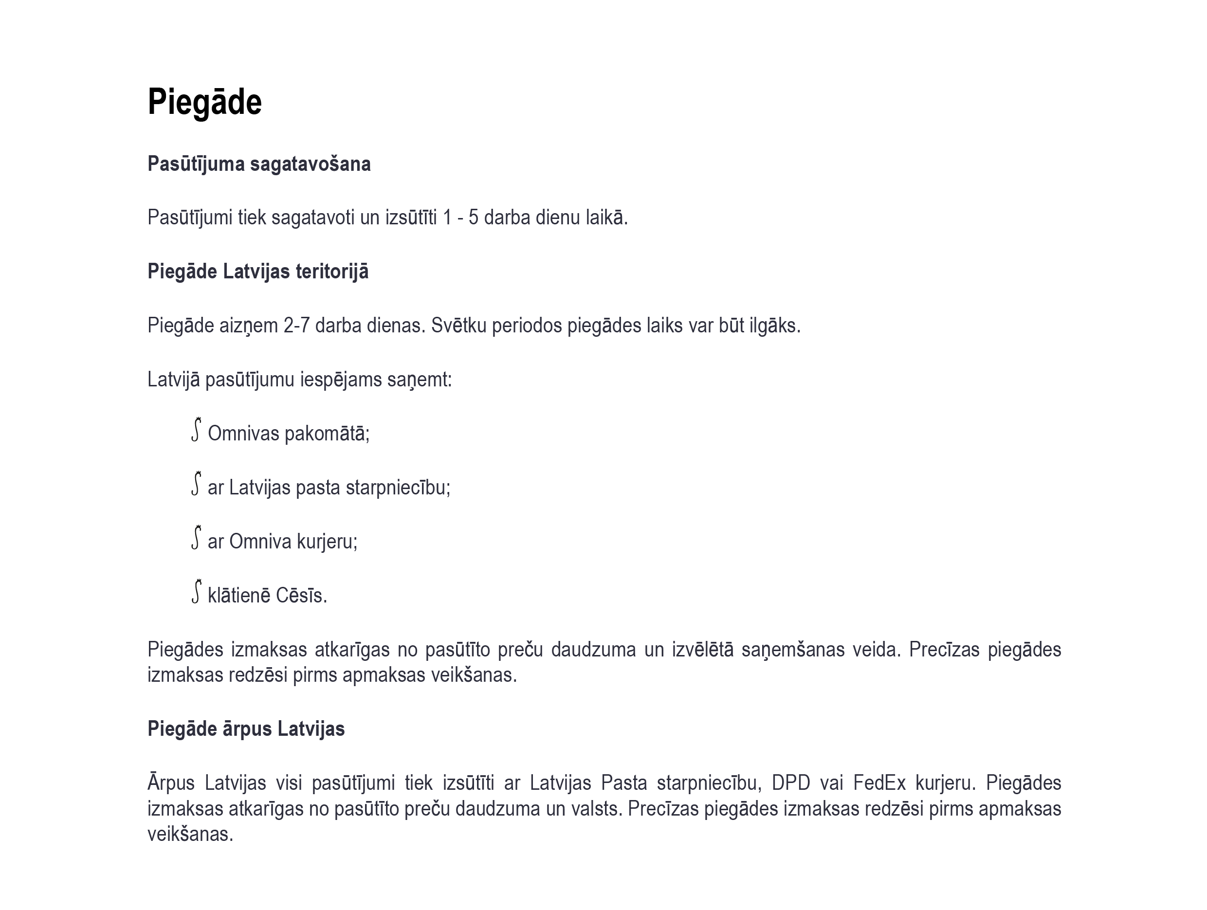 Informācija par preču atgriešanu